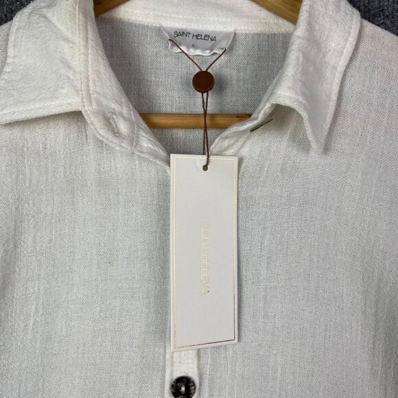 NEW Saint Helena Women's Shirt‎ Dress White Collar Button size L - Picture 4 of 9